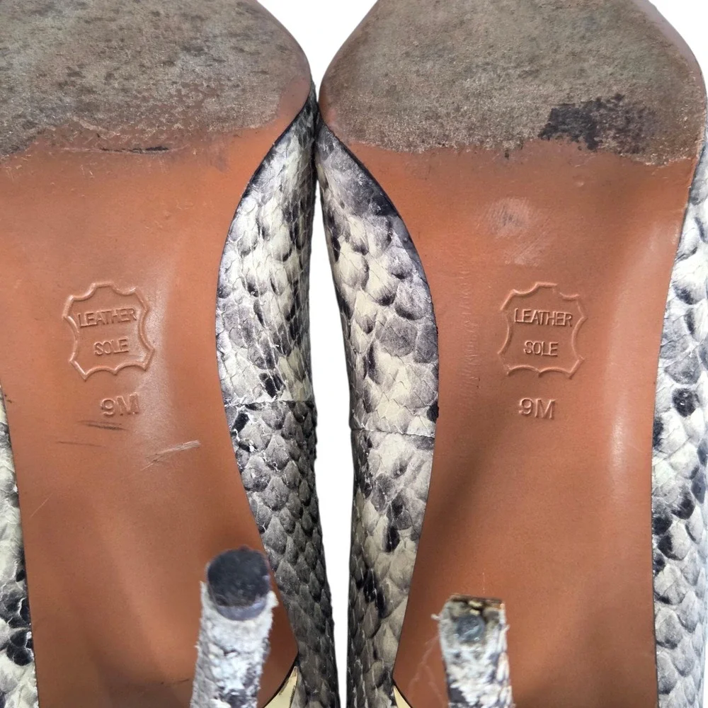 TORY BURCH Real Snakeskin‎ Leather Heels Black White SZ 9M Exotic Dress